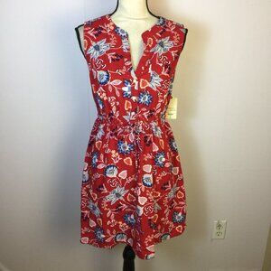 New! St. John’s Bay Dress XS Red Blue Floral Sleeveless Drawstring Waist